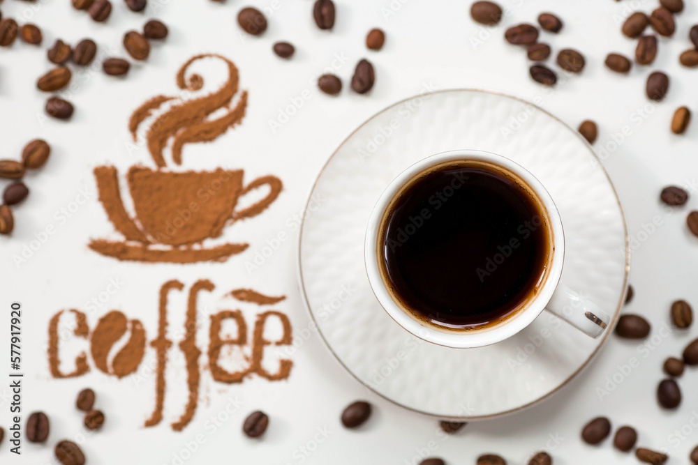 Obraz premium Hot drinks. The inscription 