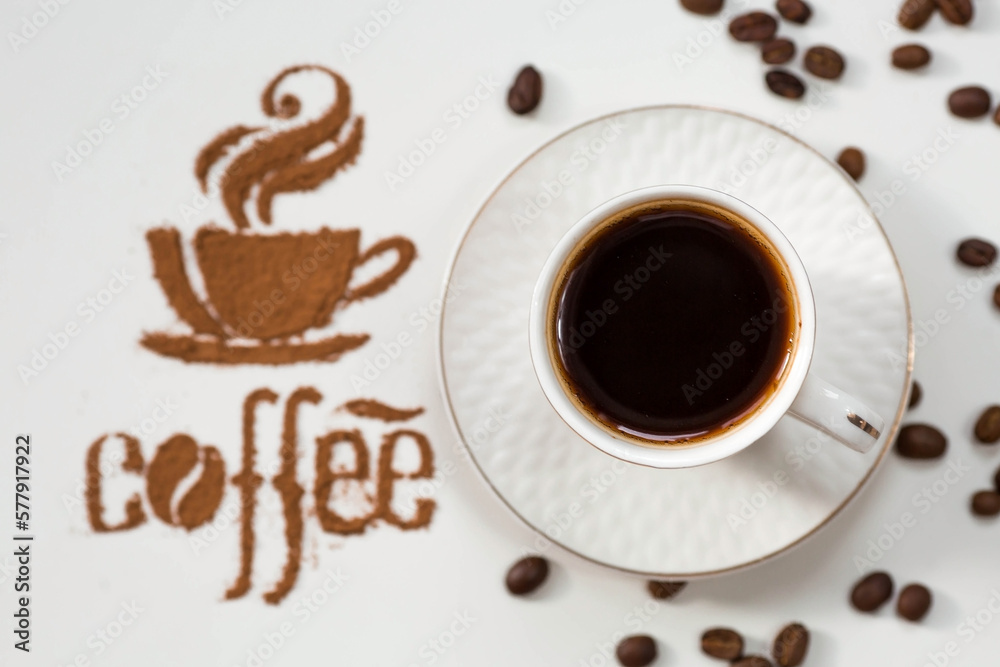 Obraz premium Hot drinks. The inscription 