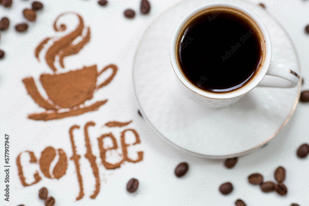 Obraz premium Hot drinks. The inscription 