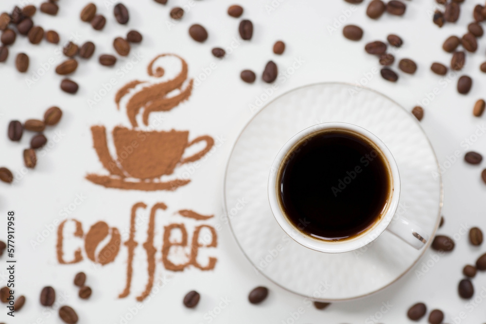 Obraz premium Hot drinks. The inscription 