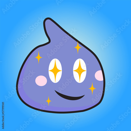 drop of water, star  ball, slimeball/blob character made with anime starry eyes and a slime ball antenna on top of its head