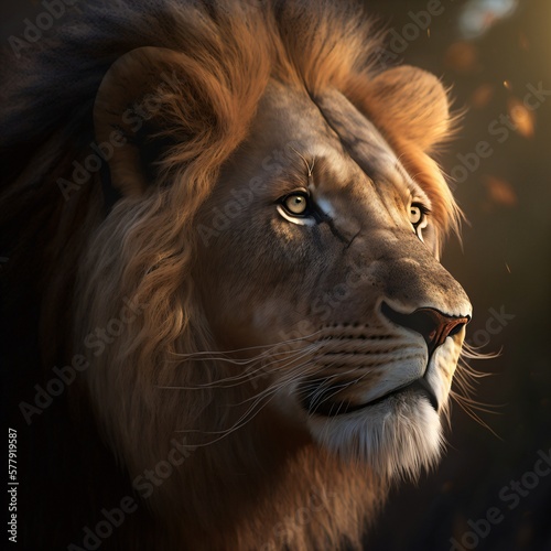 Lion dans la savane Africaine  portrait fa  on documentaire animalier du roi des animaux  ia g  n  rative 6