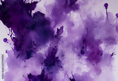 Purple ink spilled on white paper. AI generated