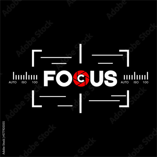 Camera frame Photography Logo Vector Design Template. Photography logo with the word focus diaphragm and ISO setting.