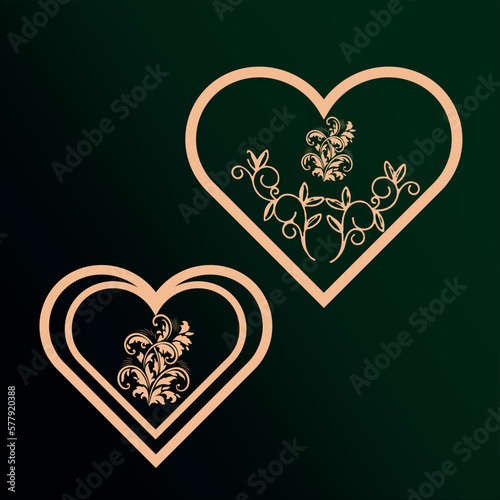Ornate vector heart in Victorian style. Elegant element. Rococo decoration. Romantic floral illustration for wedding invitations  greeting cards  Valentines cards. Golden outline pattern.