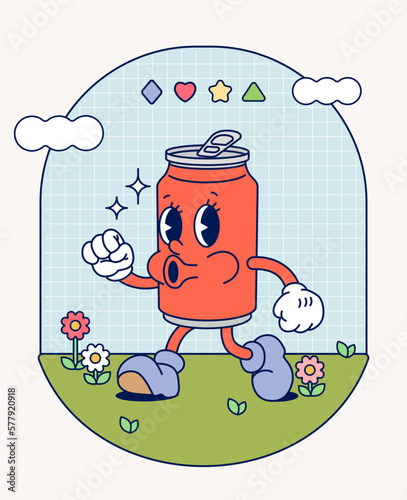 Hand draw Funny Retro vintage trendy soda can cartoon character Contemporary illustration Doodle Comic collection