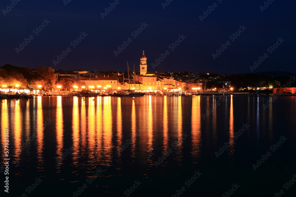 old town Krk by night, island Krk, Croatia