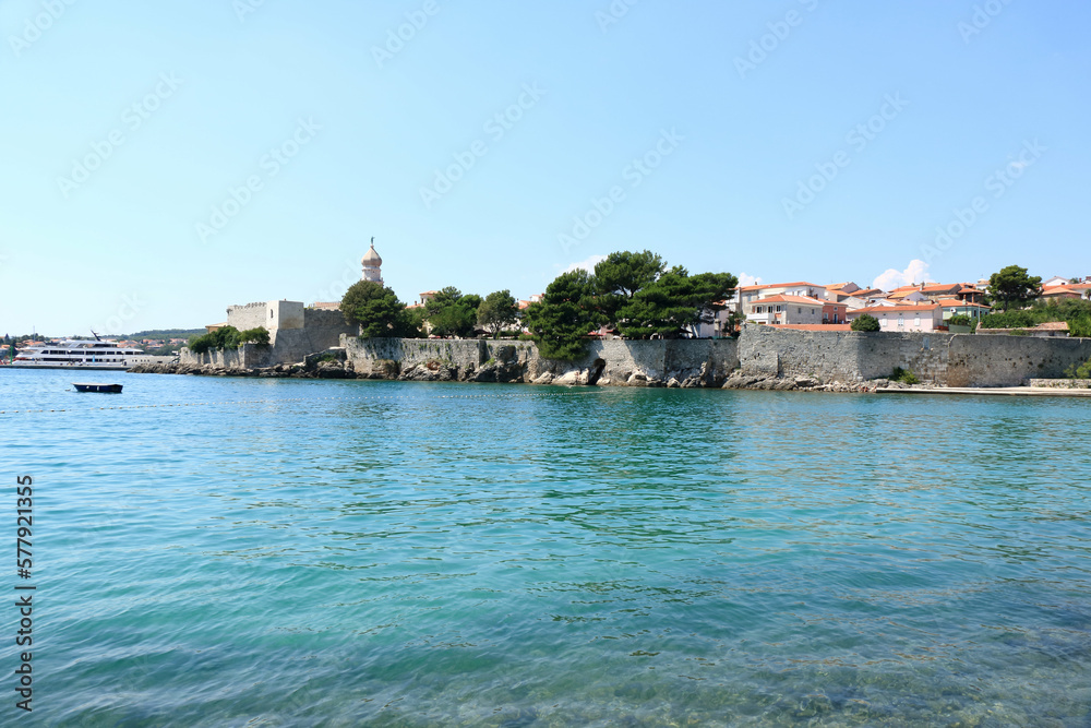 view on the walls of the old town Krk, island Krk, Croatia