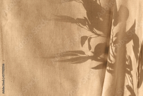 Floral sunlight shadow on beige curtain Fototapet