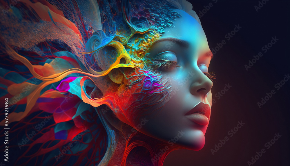 Abstract women's face in many colors, created with generative AI Abstract women's face in many colors, created with generative AI