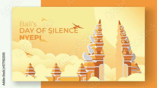 Bali's day of silence nyepi, hindu new year, selamat hari raya nyepi vector illustration hindu statue temple silhouette for banner, poster, template, social media feed