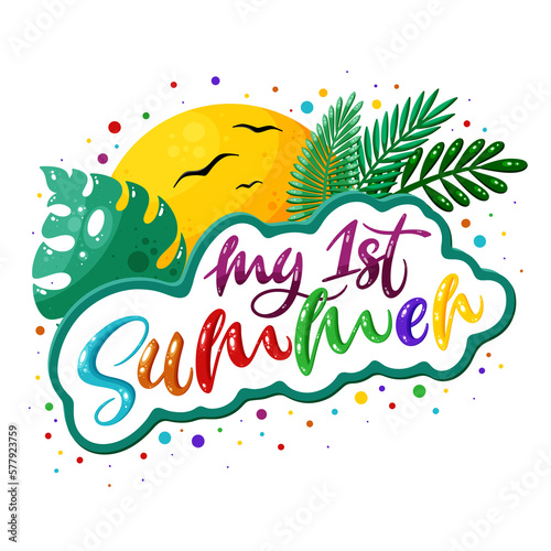 My 1st Summer PNG design for baby bodysuit. Baby first year holiday.