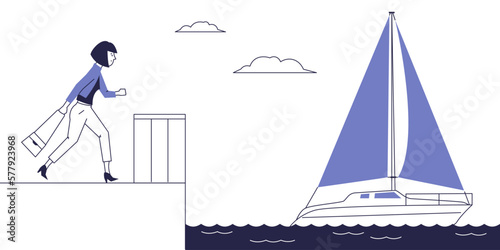 The girl was late for the departing ship.