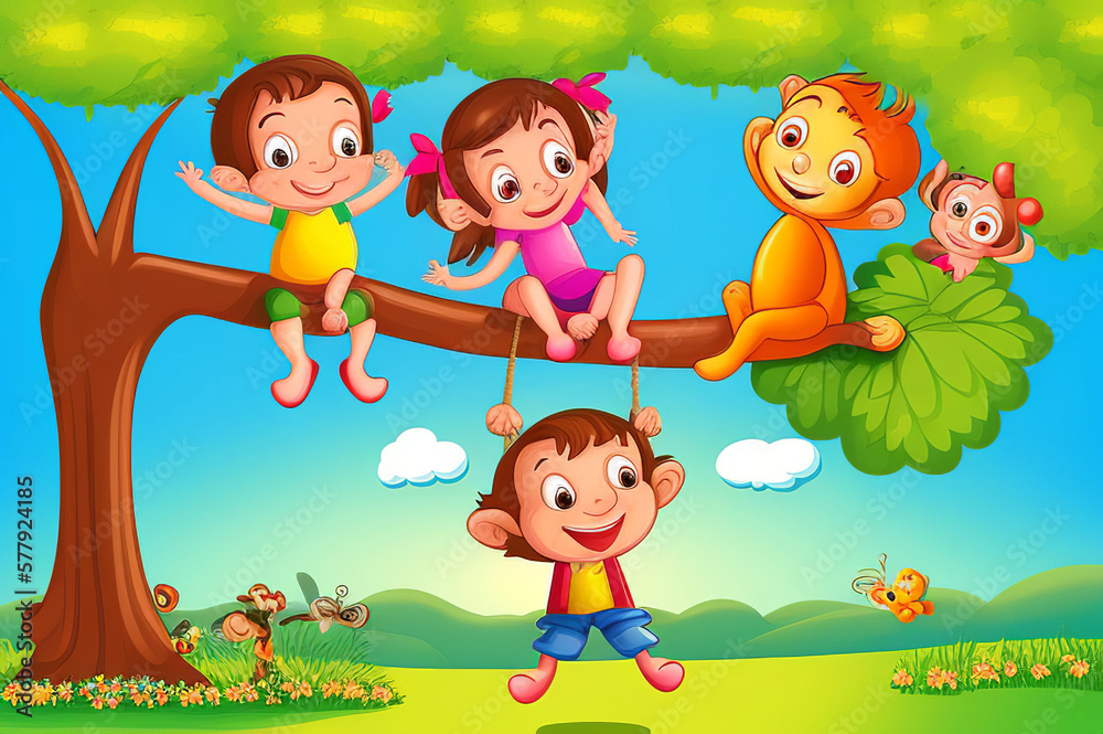 child character playing in the tree