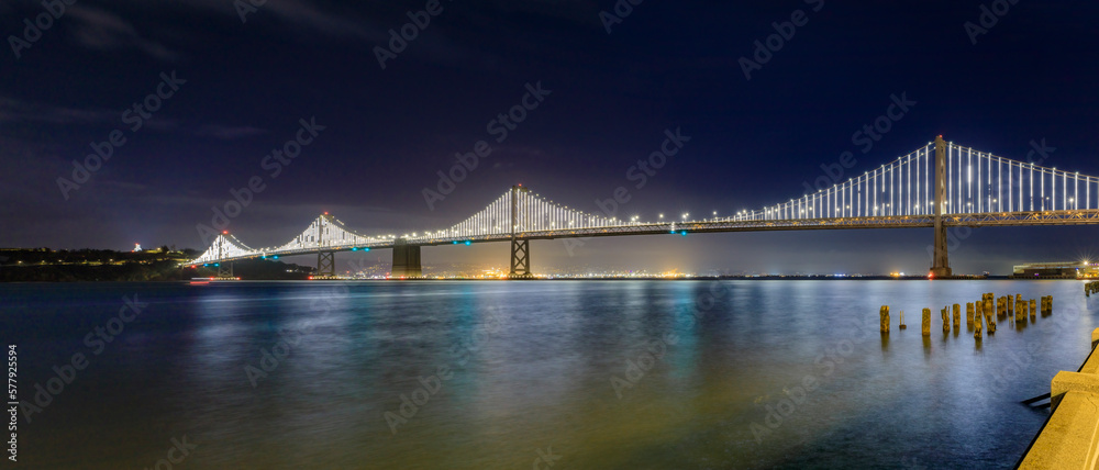 Naklejka premium San Francisco Bay Bridge lights the dey before they turn off on March 5th, 2023