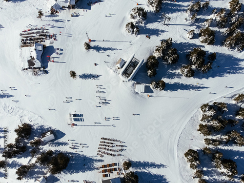 Panoramic view of the ski slope with the mountains and wood. Kopaonic ski resort in Serbia. photo