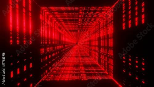 abstract animated background glowing with red flashes cube frame on a black background. 3d render animation