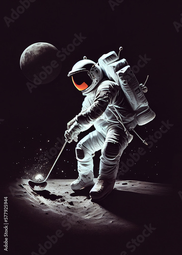 Astronaut Playing Golf on the Moon Generative AI Illustration photo