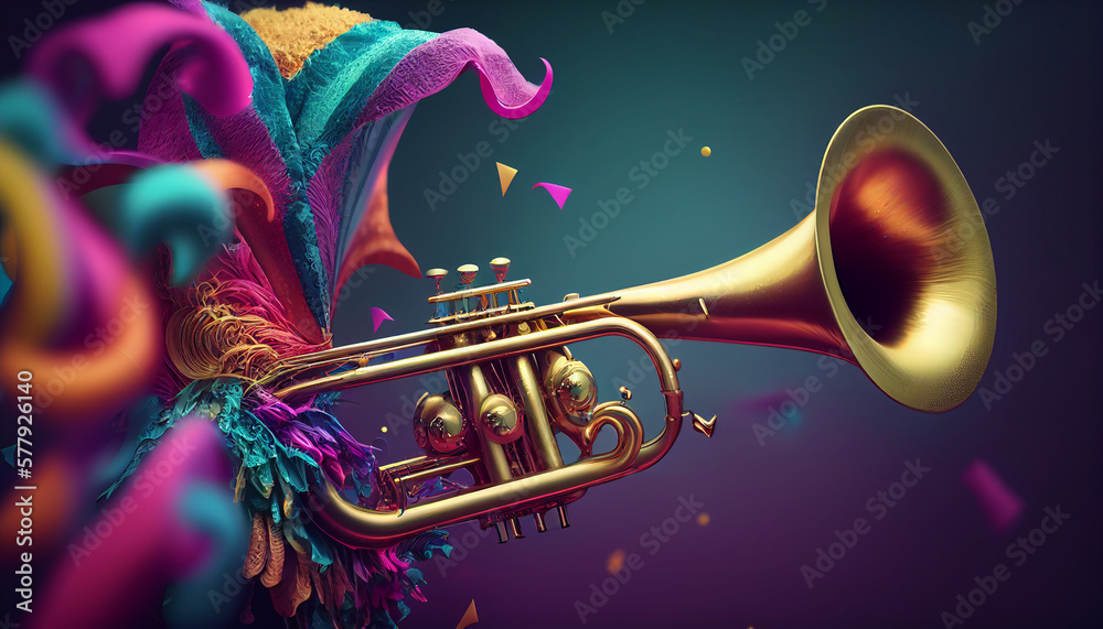 Colorful carnival background with realistic trumpets, Generative AI ...