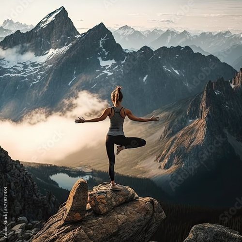Yoga Pose Mountains, Generated AI, Generated, AI, artificial human no model release