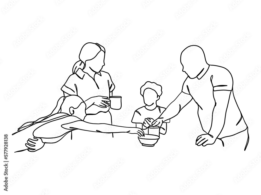 Continuous one line drawing of happy family. Continuous one line drawing of happy family.