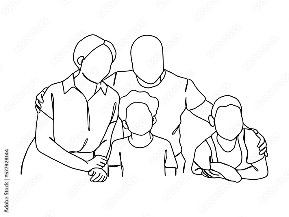 Continuous one line drawing of happy family. Continuous one line drawing of happy family.