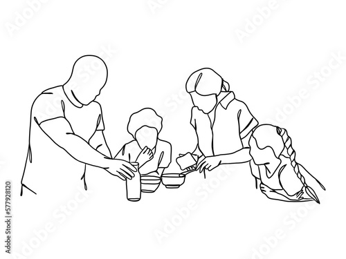 Continuous one line drawing of happy family.