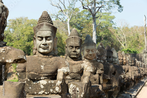 Statues of Gods in south gate Angkor Thom, Siem Reap
