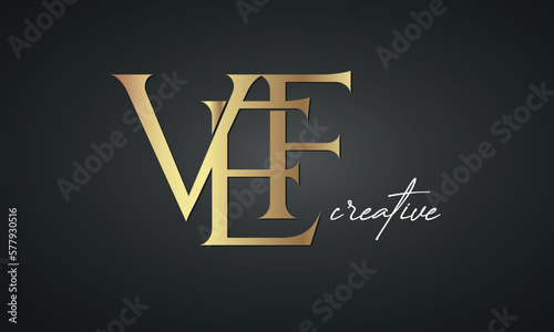 luxury letters VEF golden logo icon premium monogram, creative royal logo design photo