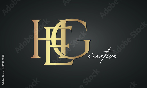 luxury letters HEG golden logo icon premium monogram, creative royal logo design photo