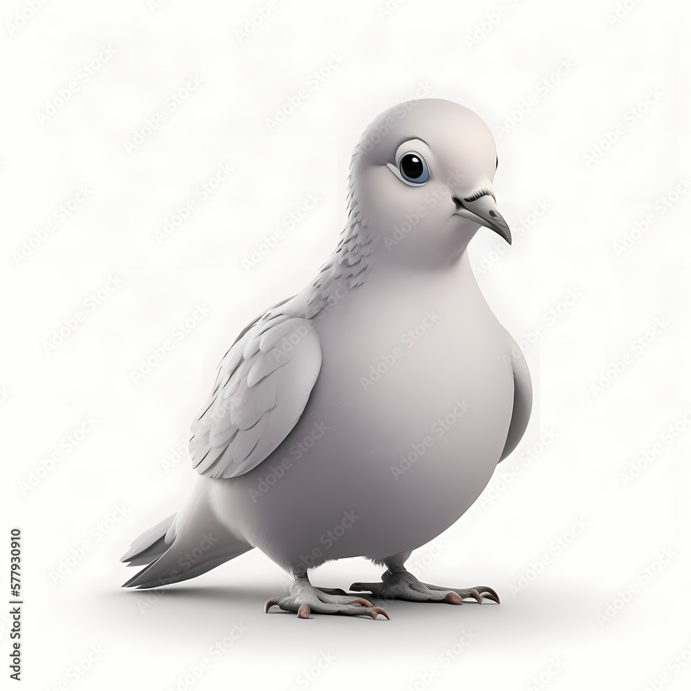 Dove 3D Isolated White. Generative AI Dove 3D Isolated White. Generative AI