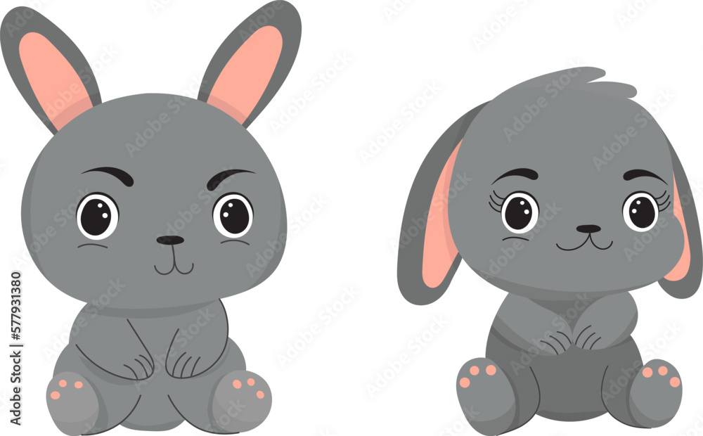 Fototapeta premium cute cartoon bunnies drawing on white background isolated vector
