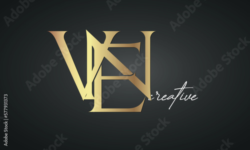 luxury letters VEN golden logo icon premium monogram, creative royal logo design