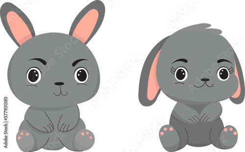 cute cartoon bunnies drawing on white background isolated vector