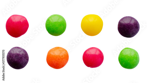 Foto Colorful mix of dragees isolated on white background, top view
