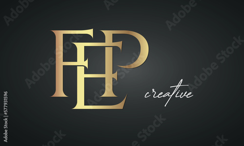 luxury letters FEP golden logo icon premium monogram, creative royal logo design photo