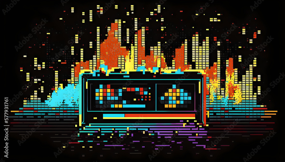 pixel art on dark background 80-90s style Stock Illustration | Adobe Stock