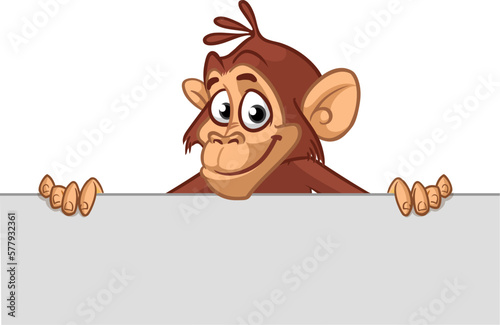 Canvas Print Cartoon monkey chimpanzee holding blank empty white paper or placard for menu or greetings