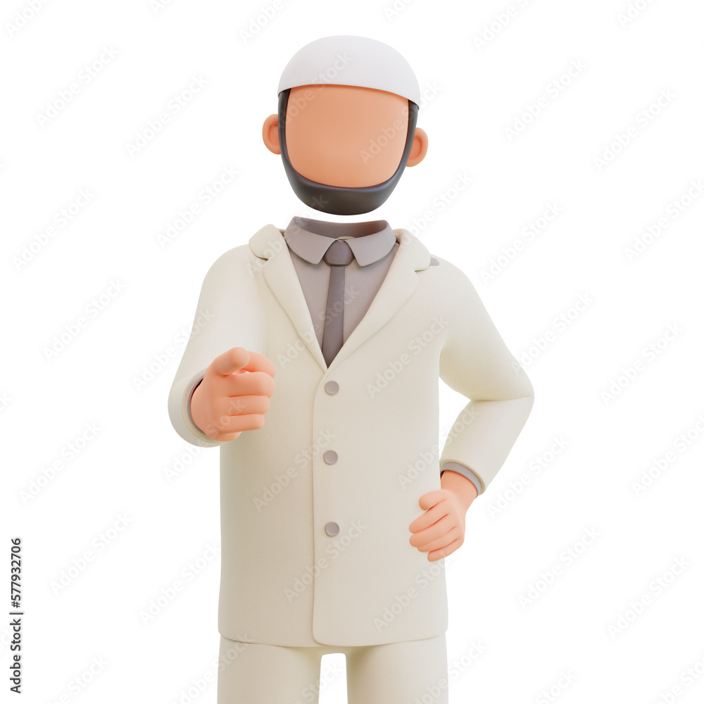 custom made wallpaper toronto digitalIslamic businessman pointing you, 3d cartoon illustration