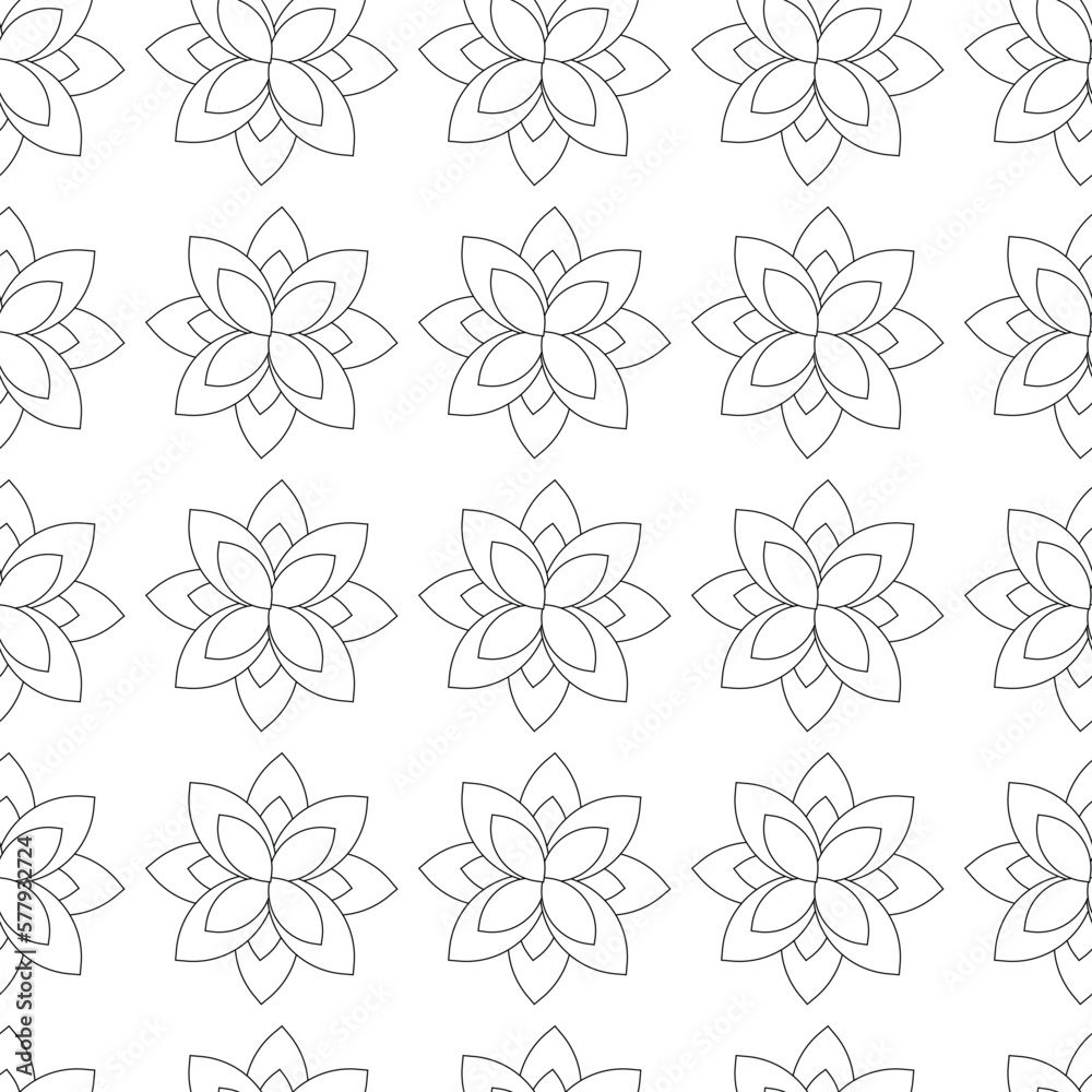 Pattern on the theme of plants in a line. Square template with flowers, ornament in black and white colors.
