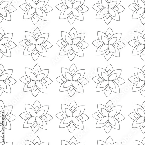 Pattern on the theme of plants in a line. Square template with flowers, ornament in black and white colors.