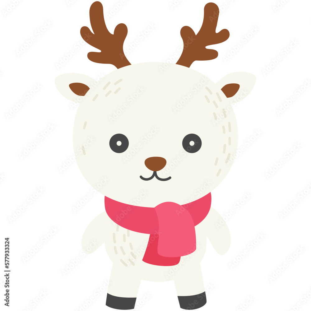Reindeer wearing scarf, Winter animal doodle vector Reindeer wearing scarf, Winter animal doodle vector