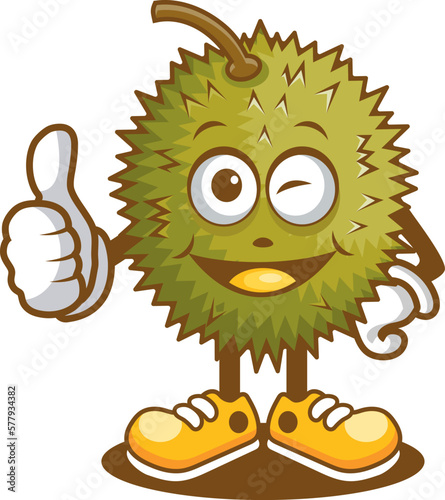 Cartoon character of durian with thumbs up