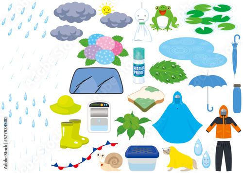 梅雨　雨のシーズンのイメージイラストアイテム集