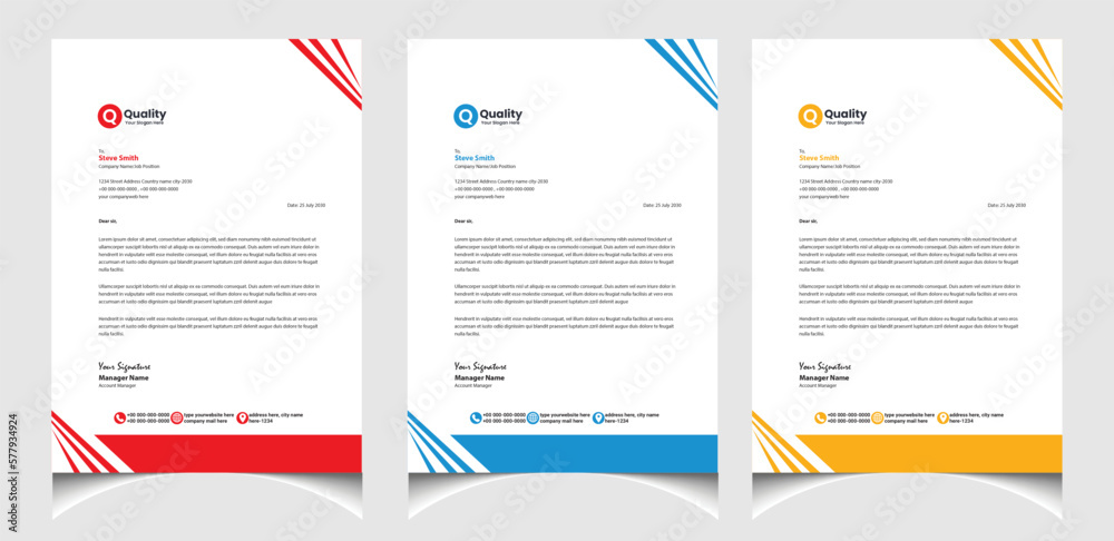 Corporate business colourful letterhead template with a4 size stationary item modern letterhead.
