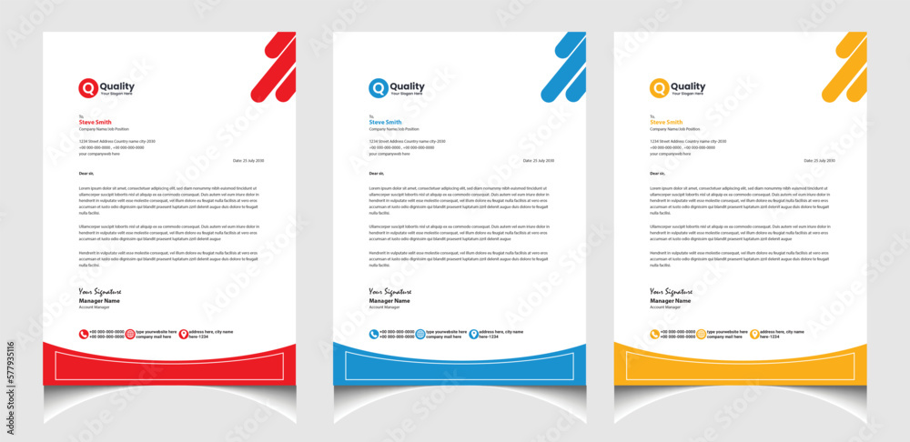 Corporate business colourful letterhead template with a4 size stationary item modern letterhead.
