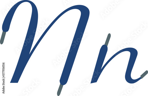 Blue Sport alphabet formed by shoe lace. Vector handwritten script font can be used for workout labels, race headlines, fitness posters, delivery cards. Alphabet fonts set.