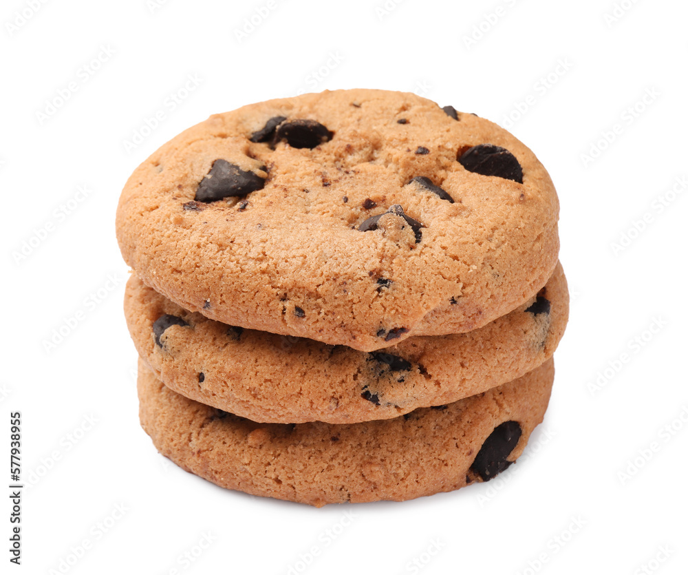 Delicious chocolate chip cookies isolated on white Delicious chocolate chip cookies isolated on white