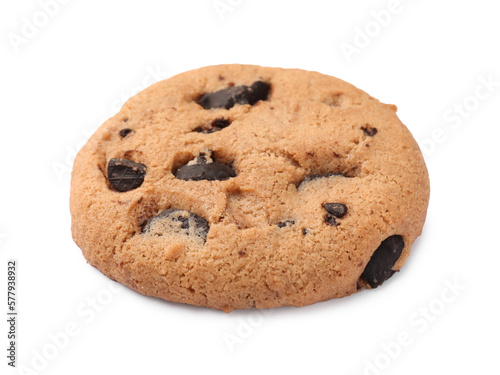 Delicious chocolate chip cookie isolated on white