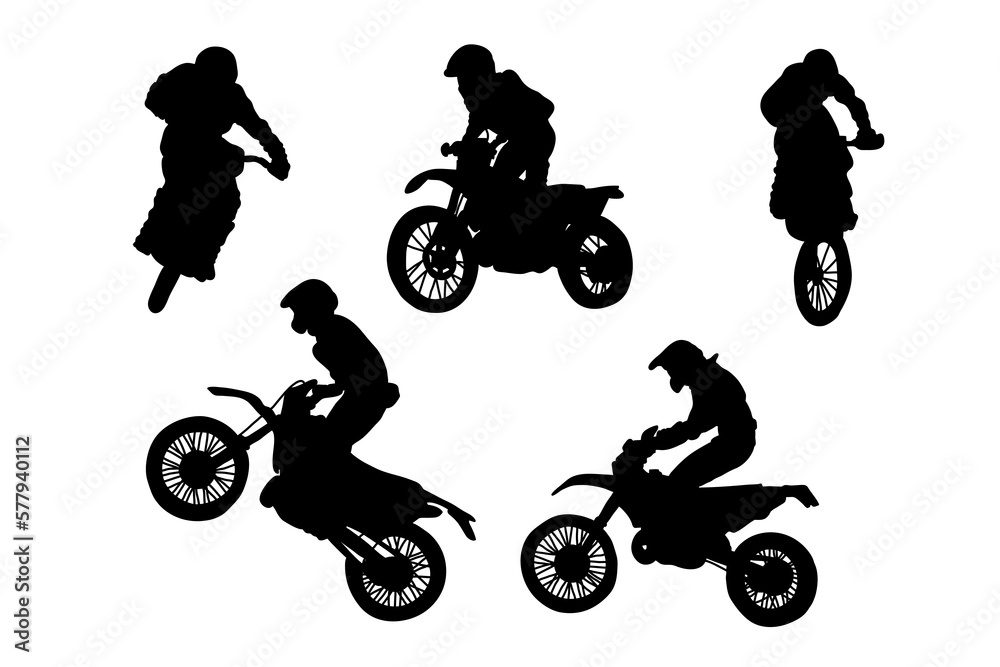 Naklejka premium Set of silhouettes of man riding on motocross 2 vector design